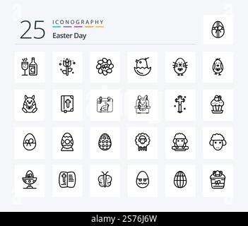 Easter 25 Line icon pack including day. holiday. chicken. easter. book Stock Vector