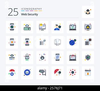 Web Security 25 Flat Color icon pack including protect. data. keyboard. error. encoding Stock Vector