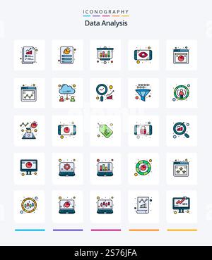 Creative Data Analysis 25 Line FIlled icon pack  Such As graph. web analysis. analysis. analysis. data Stock Vector