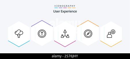 User Experience 25 Line icon pack including navigation. compass . ui. team Stock Vector