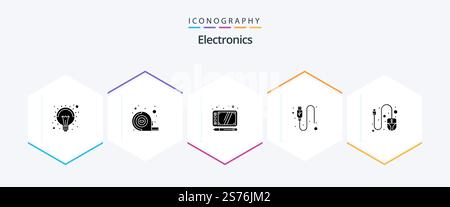 Electronics 25 Glyph icon pack including . mouse. draw. computer. usb Stock Vector
