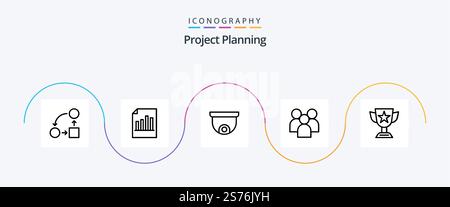 Project Planing Line 5 Icon Pack Including team. management. report. group. planning Stock Vector