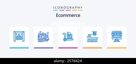 Ecommerce Blue 5 Icon Pack Including online. shopping. ecommerce. shop. shopping. Creative Icons Design Stock Vector