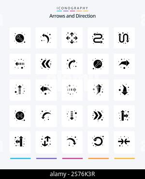 Creative Arrow 25 Glyph Solid Black icon pack  Such As back. left. full screen. direction. watch kit Stock Vector