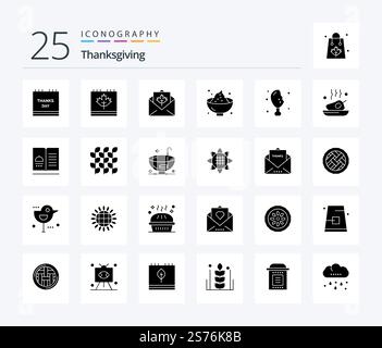 Thanksgiving 25 Solid Glyph icon pack including holiday. dinner. day. thanksgiving. greetings Stock Vector