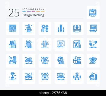 Design Thinking 25 Blue Color icon pack including drawing. light. geometry. compass Stock Vector