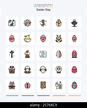 Creative Easter 25 Line FIlled icon pack  Such As gift. food. gift. egg. boiled egg Stock Vector