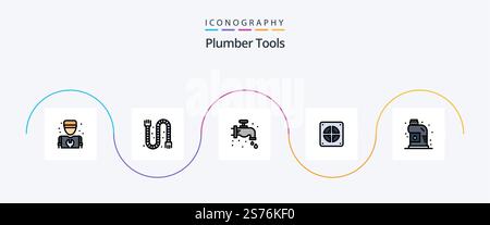 Plumber Line Filled Flat 5 Icon Pack Including mechanical. plumbing. faucet. plumber. extractor Stock Vector