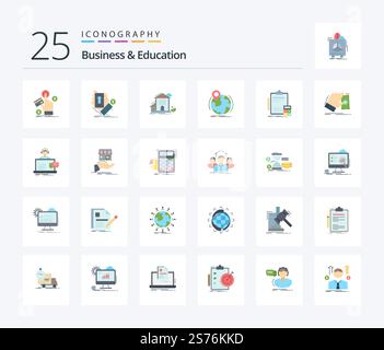 Business And Education 25 Flat Color icon pack including worldwide. location. smartphone. office. apartment Stock Vector