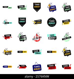 Take Away 25 Professional Vector Designs to Elevate Your Food Outlets and Restaurants Stock Vector