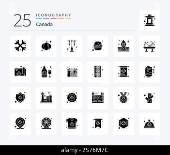 Canada 25 Solid Glyph icon pack including canada. illumination. food. burger Stock Vector