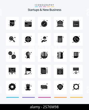 Creative Startups And New Business 25 Glyph Solid Black icon pack  Such As analysis. profile. deadline. lock. finance Stock Vector
