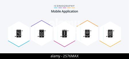 Mobile Application 25 Glyph icon pack including infomation. device. app. setting. gear Stock Vector