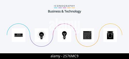 Business and Technology Glyph 5 Icon Pack Including . shopping. browser. retail. bag Stock Vector