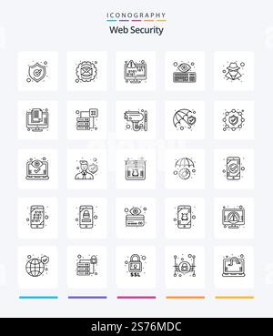 Creative Web Security 25 OutLine icon pack  Such As anonymous. keyboard. data encryption. hacker. cyber Stock Vector