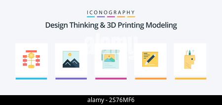 Design Thinking And D Printing Modeling Flat 5 Icon Pack Including education . text. education. pencil . brosher. Creative Icons Design Stock Vector