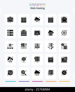 Creative Web Hosting 25 Glyph Solid Black icon pack  Such As internet. web hosting. hosting. cloud Stock Vector