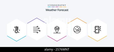 Weather 25 Line icon pack including weather. mobile. wind. weather. moon Stock Vector