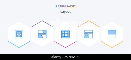Layout 25 Blue icon pack including . . collage. layout. grid Stock Vector