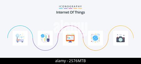 Internet Of Things Flat 5 Icon Pack Including camera. internet. mouse. globe. screen Stock Vector