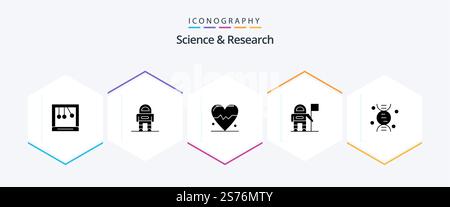 Science 25 Glyph icon pack including . science. heart. research. flag Stock Vector