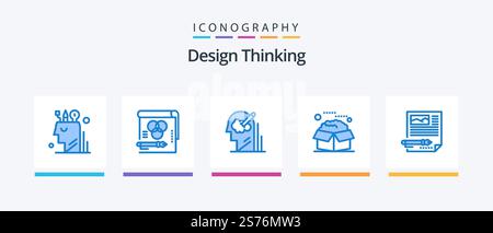 Design Thinking Blue 5 Icon Pack Including product. box. pen. solution. user. Creative Icons Design Stock Vector