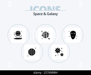 Space And Galaxy Glyph Icon Pack 5 Icon Design. galaxy. space. space. saturn. world Stock Vector