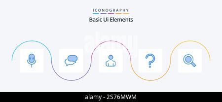 Basic Ui Elements Blue 5 Icon Pack Including zoom. magnifier. male. mark. question Stock Vector