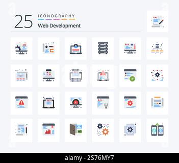 Web Development 25 Flat Color icon pack including management. data. web. web. server Stock Vector