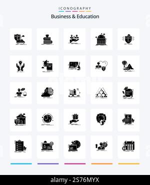Creative Business And Education 25 Glyph Solid Black icon pack  Such As education. library. books. hand. family Stock Vector