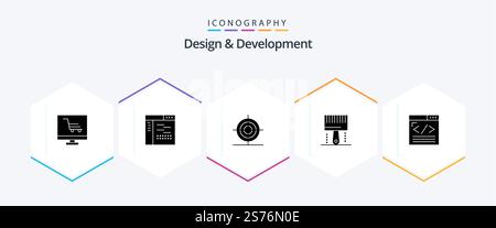 Design and Development 25 Glyph icon pack including programing. development. source. design. shape Stock Vector