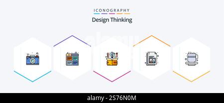 Design Thinking 25 FilledLine icon pack including document. thinking. process. idea. creative Stock Vector