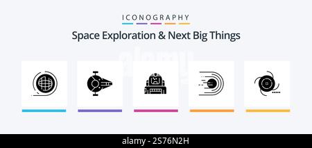Space Exploration And Next Big Things Glyph 5 Icon Pack Including flight. asteroid. ship. protection. explorer. Creative Icons Design Stock Vector