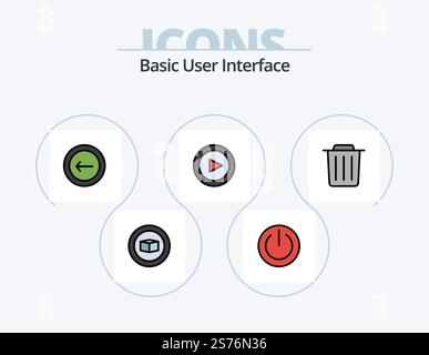 Basic Line Filled Icon Pack 5 Icon Design. basic. mobile. trash. interface. application Stock Vector