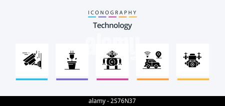 Technology Glyph 5 Icon Pack Including . technology. technology. camera. technology. Creative Icons Design Stock Vector