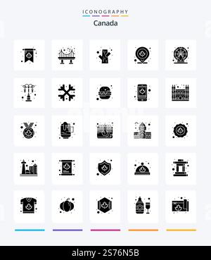 Creative Canada 25 Glyph Solid Black icon pack  Such As ferris. map. snowy. location. canada Stock Vector