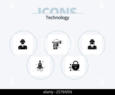Technology Glyph Icon Pack 5 Icon Design. motion. virtual reality. motion. technology. head Stock Vector