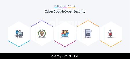 Cyber Spot And Cyber Security 25 FilledLine icon pack including maleficient. fraud. reward. online. people Stock Vector