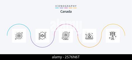 Canada Line 5 Icon Pack Including lamp. leaf. canada. hat. canada Stock Vector