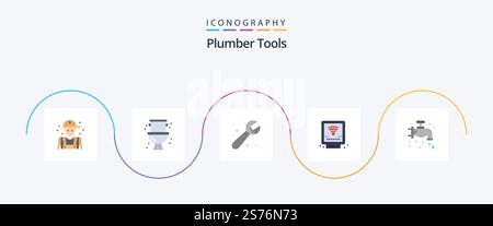 Plumber Flat 5 Icon Pack Including . plumber. system. mechanical. plumbing Stock Vector