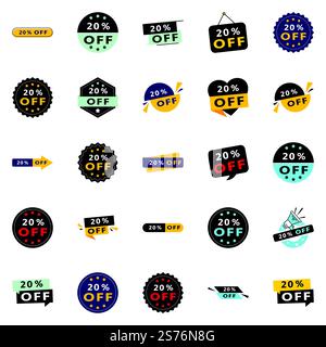 25 Eye-Catching Sale Banners: 20% Off in a Variety of Styles Stock Vector