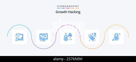 Hacking Blue 5 Icon Pack Including closed. bomb. lock. attack. virus Stock Vector