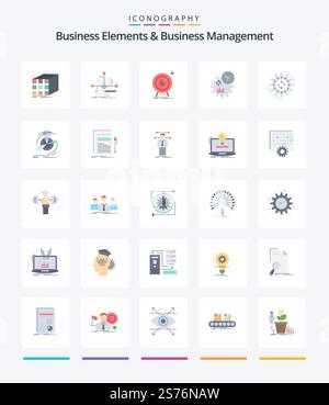 Creative Business Elements And Business Managment 25 Flat icon pack  Such As management. business. pattern. target. market Stock Vector