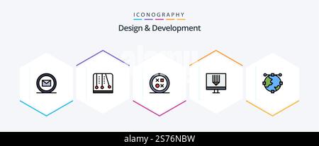 Design and Development 25 FilledLine icon pack including programing. design. cross. computer. shape Stock Vector