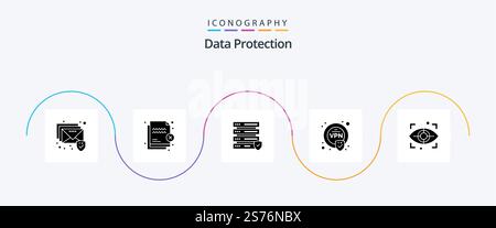 Data Protection Glyph 5 Icon Pack Including . scan. data. eye. security Stock Vector