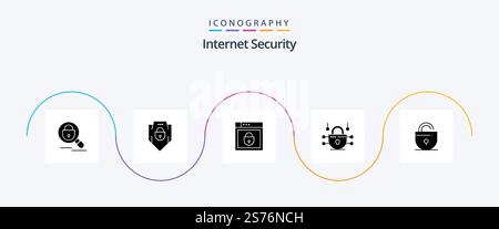 Internet Security Glyph 5 Icon Pack Including . internet. security. lock Stock Vector