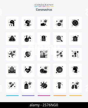 Creative Coronavirus 25 Glyph Solid Black icon pack  Such As notice. sign. flu. healthcare. medica Stock Vector