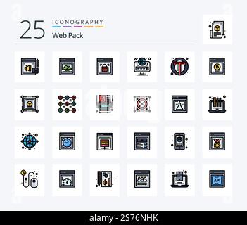 Web Pack 25 Line Filled icon pack including photo. web. page lock. site. browser Stock Vector