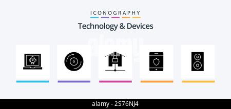 Devices Glyph 5 Icon Pack Including devices. shield. vinyl. security. locked. Creative Icons Design Stock Vector