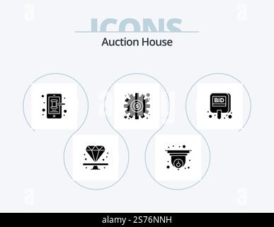 Auction Glyph Icon Pack 5 Icon Design. bid. setting. mobile. preference. dollar Stock Vector